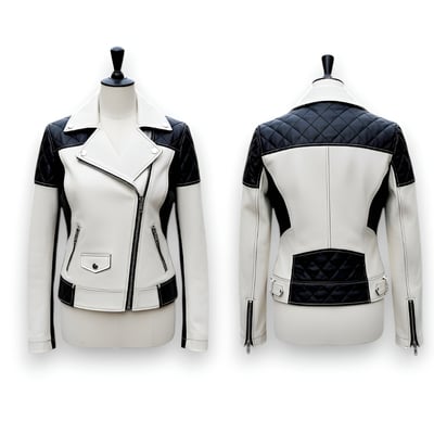 Crafted Leather Classic Designer Women Quilted Black White Leather Fashion Jacket Motorcycle
