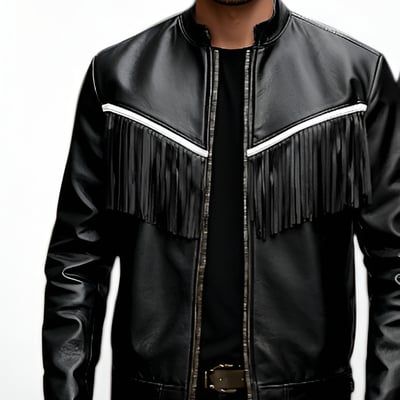 Crafted leather men designer black white leather fashion jacket motorcycle