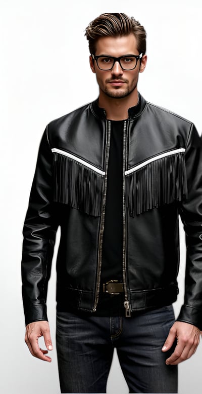 Crafted Leather Men Designer Black White Leather Fashion Jacket Motorcycle