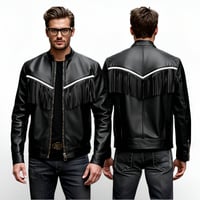 Crafted Leather Men Designer Black White Leather Fashion Jacket Motorcycle - Thumbnail 1