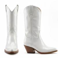 Crafted Leather Mens Designer Classic White Patent Leather Cowboy Boot - Thumbnail 1