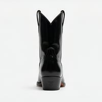 Crafted Leather Mens Designer Classic Black Patent Leather Ankle High Fashion Cowboy Boot - Thumbnail 2