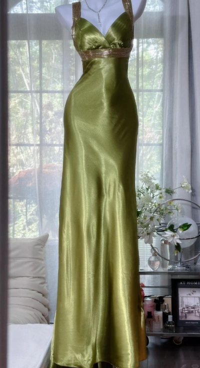 Sheath Green Satin Mother Of The Bridal Dress Graduation Long Prom Dresses
