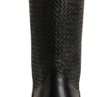 Crafted Leather Mens Designer Classic Black Woven Leather Ankle High Pointed Toe Cowboy Boot - Thumbnail 1