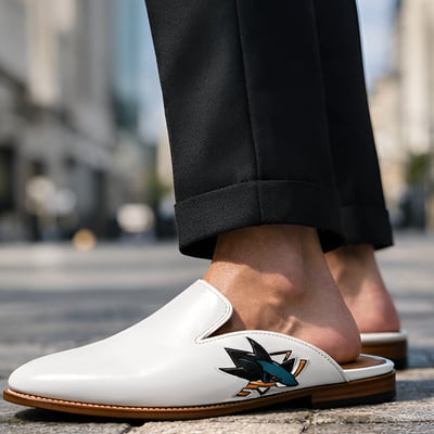 Crafted leather handmade classic mule white leather loafers shoes