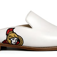 Crafted Leather Handmade Classic Mule White Leather Loafers Shoes - Thumbnail 1