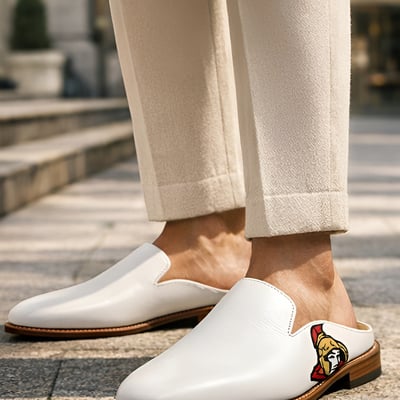 Crafted leather handmade classic mule white leather loafers shoes