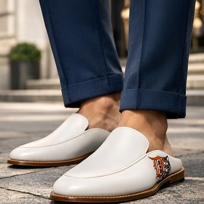  crafted leather handmade classic mule white leather loafers shoes