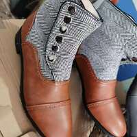 Men's Boots PU Stitching Button Boots Low Heel Ankle Boots Business Casual Boots - Thumbnail 1