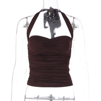 Sexy strapless, off-the-shoulder, halter-neck, tie-back, fitted, ruched crop top. - Thumbnail 1