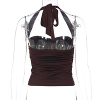 Sexy strapless, off-the-shoulder, halter-neck, tie-back, fitted, ruched crop top. - Thumbnail 4