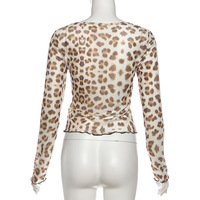 Sexy mesh top with leopard print design, contrasting lace trim, and cropped length. - Thumbnail 3