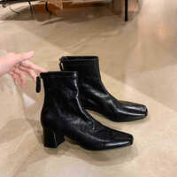 Women's cowhide distressed texture French style and back zipper boots - Thumbnail 2