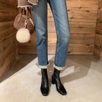 Women's cowhide distressed texture French style and back zipper boots - Thumbnail 3