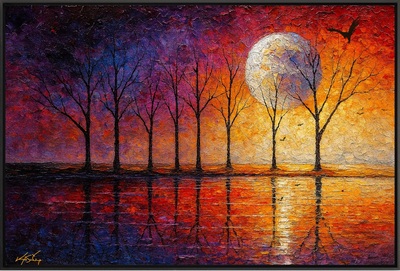 Celestial Glow - Bare Trees in Lunar Reflection
