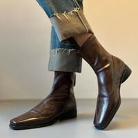 Women's soft leather square-toe ankle boots genuine leather boots - Thumbnail 1