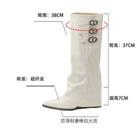 French pointed wedge heel white long tube boots for women  - Thumbnail 5