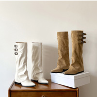 French pointed wedge heel white long tube boots for women  - Thumbnail 6