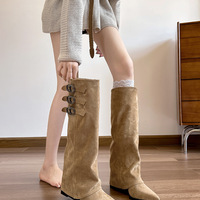 French pointed wedge heel white long tube boots for women  - Thumbnail 8