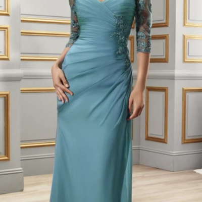 Floor-length sweetheart half-sleeve mother of bridal dress formal prom dress with appliques