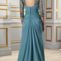 Floor-Length Sweetheart Half-Sleeve Mother Of Bridal Dress Formal Prom Dress With Appliques - Thumbnail 1