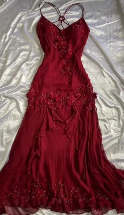 Mermaid Spaghetti Straps Burgundy Long Evening Dresses