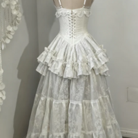 Vintage Retro V Neck Straps A-Line Lace Ruffles Evening Dresses - Thumbnail 1