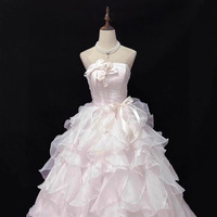 Pink Strapless Evening Gown Party Dress - Thumbnail 1