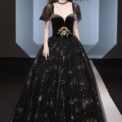 Women elegnat black off shoulder long formal dress, a-line prom dress 