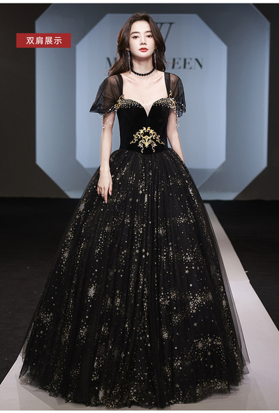 Women Elegnat Black Off Shoulder Long Formal Dress, A-line Prom Dress 