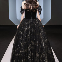 Women Elegnat Black Off Shoulder Long Formal Dress, A-line Prom Dress  - Thumbnail 2