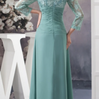 A Line V-Neck Chiffon Long Mother Of Bridal Dress With Illusion Neckline - Thumbnail 1