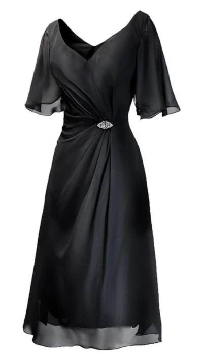 Tea Length Short-sleeved Mother Of Bridal Dress Short Prom Dress With Beading