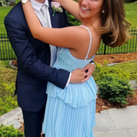 Beautiful Light Blue Chiffon Long Prom Dresses With Pearl Beaded  - Thumbnail 1