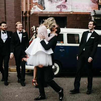 Modest sheer illusion short wedding dress bridal dress,1970