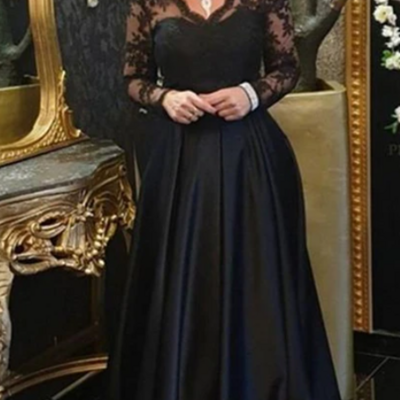Charming a line satin long sleeves mother of the bride dress prom dress with lace
