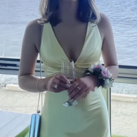 Mermaid Pastel Yellow V-Neck Formal Prom Dresses - Thumbnail 2