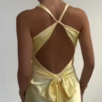 Mermaid Pastel Yellow V-Neck Formal Prom Dresses - Thumbnail 3
