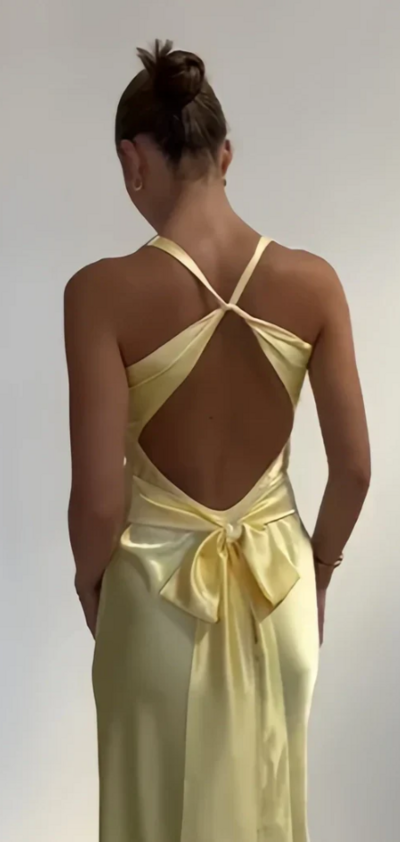 Mermaid Pastel Yellow V-Neck Formal Prom Dresses