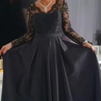 Charming A Line Satin Long Sleeves Mother of the Bride Dress Prom Dress with Lace - Thumbnail 8
