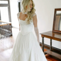 Classic A Line Strap Satin Tulle Long Wedding Dress - Thumbnail 2