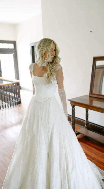 Classic A Line Strap Satin Tulle Long Wedding Dress