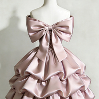 Pink Satin Short A-Line Prom Party Dress - Thumbnail 1
