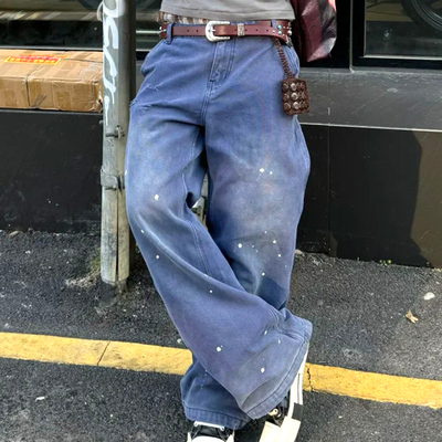 Free shipping-distressed splatter painter carpenter jeans 