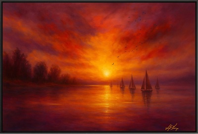 Sailing into Sunset - Fiery Sky Over Calm Waters