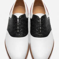 Crafted Leather Mens Designer Classic Tri Color Red White and Black Woven Leather Saddle Golf Dress Shoes - Thumbnail 1