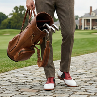 Crafted Leather Mens Designer Classic Tri Color Red White and Black Woven Leather Saddle Golf Dress Shoes - Thumbnail 2