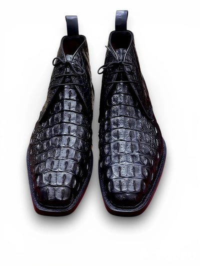 Crafted Leather Mens Designer Classic Black Crocodile Leather Alligator Chukka Boot