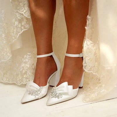 Pointed-toe hollow rhinestone wedding bridesmaid shoes party shoes 7 colors - Thumbnail 1