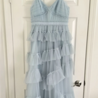 Elegant Floor Length Light Blue Tulle Mother Of Bridal Dress Ruffle Long Prom Dresses  - Thumbnail 1